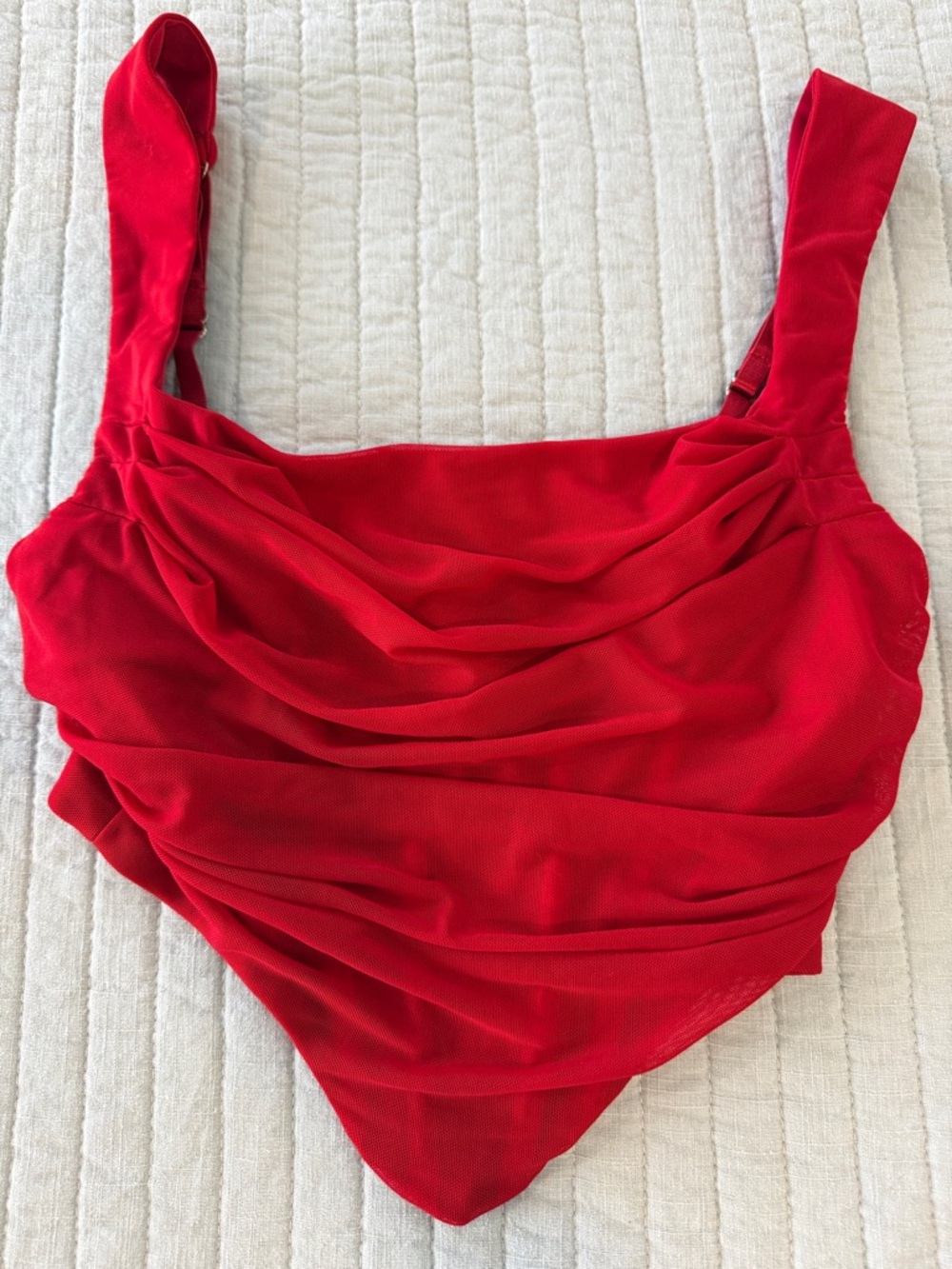 Red One-Piece Swimsuit with Draped Front